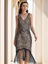 ANGEL FASHIONS 1920s Vintage Sequin & Bead Embellished Fringed Party Dress
